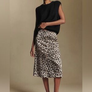Leopard Print Satin Midi Skirt - Neutral